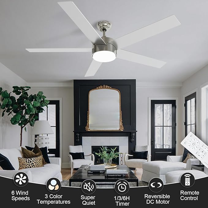 POCHFAN 60 Inch Brushed Nickel Ceiling Fans - Image 6