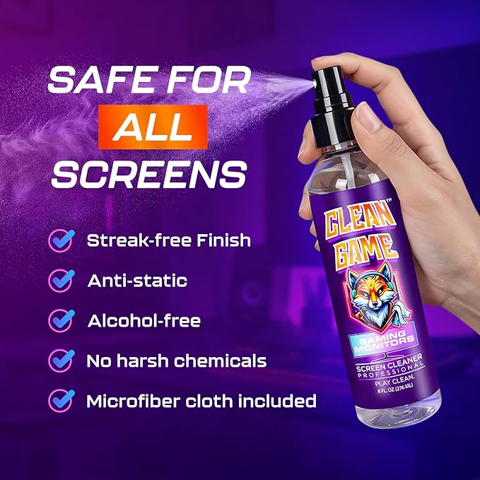Clean Game Monitor Cleaner Spray & Microfiber Cloth 8oz, Streak-Free Computer - Image 2