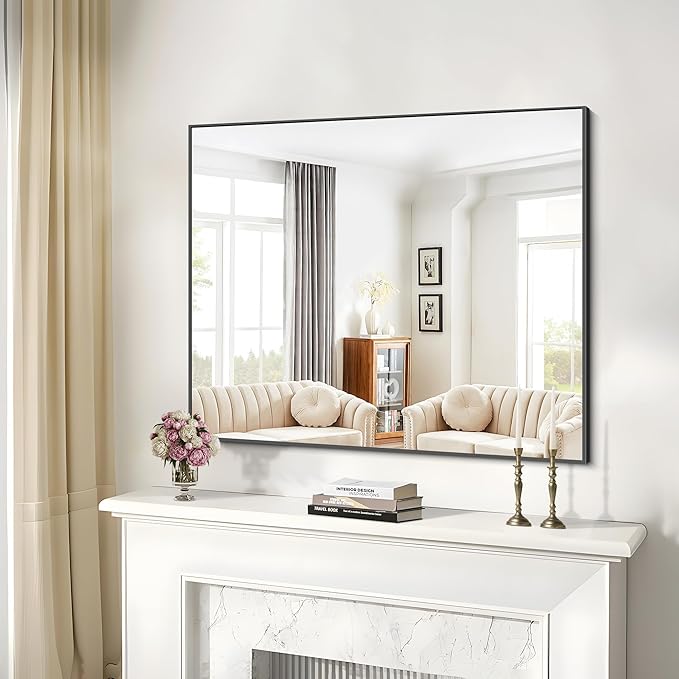 Black Bathroom Mirror for Wall, 36x40 Inch Rectangle Mirrors - Image 3
