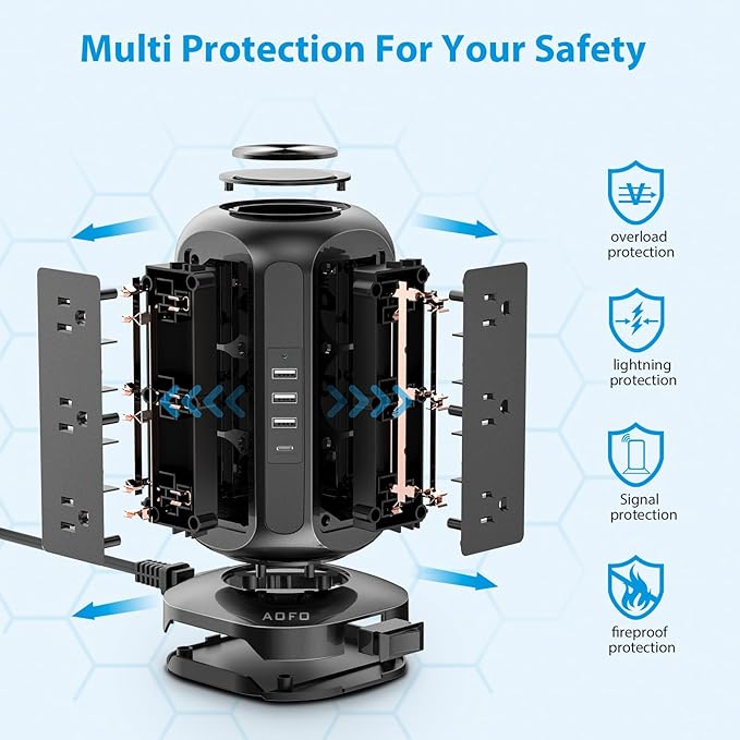 Power Strip Tower AOFO Surge Protector 12 AC Outlets - Image 5