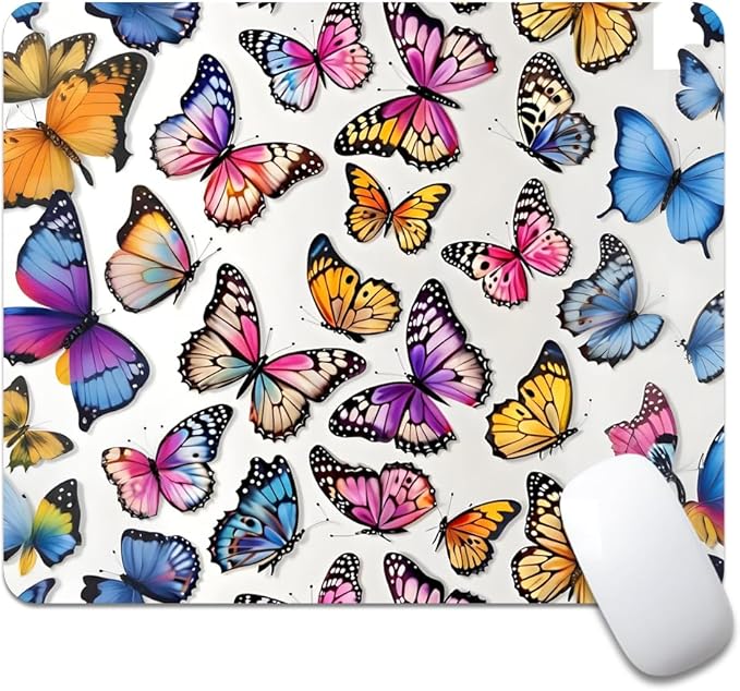 Rainbow Butterfl Square Mouse pad, Waterproof, Anti Slip Rubber Base, Computer by Goodsprout