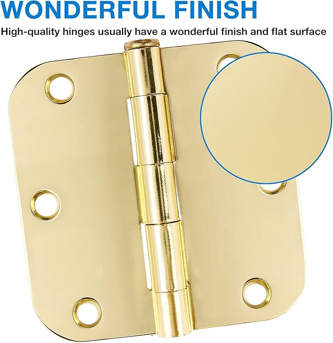 18 Pack Interior Door Hinges Polished Brass 3.5 inch X 3-1/2" 5/8 Radius - Image 2