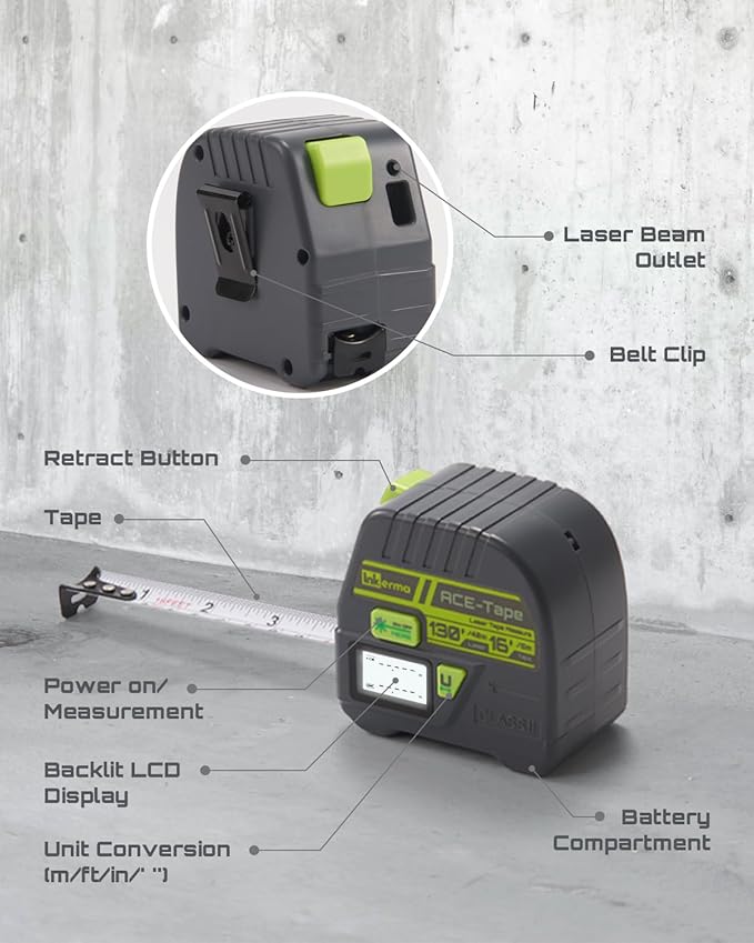 2-in-1 Laser Tape Measure, Inkerma 130Ft/40m Laser Measurement Tool & 16Ft/5m - Image 6