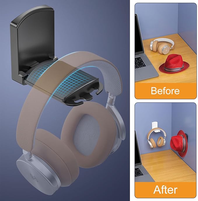 SIROLISA 2-Pack Headphone Stand, Sticky Adhesive Headset Hanger - Image 6
