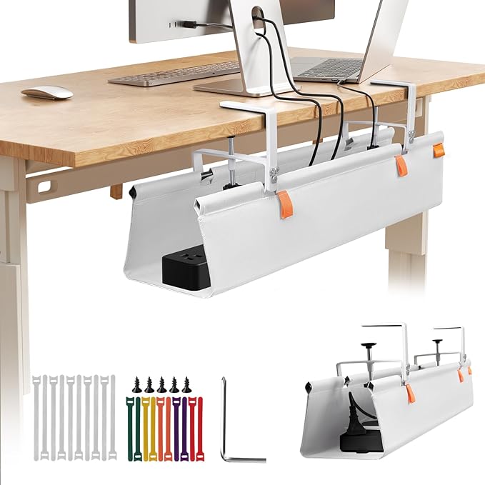 SUREUP9 No Drill Under Desk Cable Management Tray, Fabric Cable Management by SUREUP9