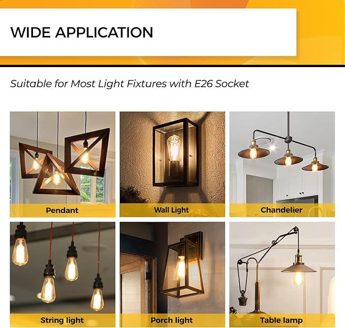 Hizashi Dimmable Edison Bulbs 60 Watt LED, E26 Bulb 2700K Warm White ST19 - Image 6