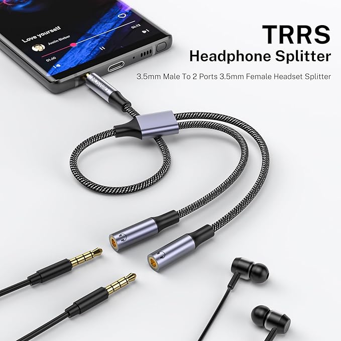 MOSWAG Headphone Splitter for 2 TRRS Headphones, 3.5mm Male to 2 Female Audio - Image 2
