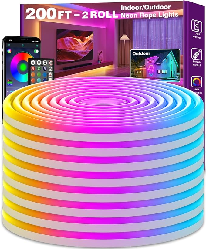 SINLEY Led Neon Rope Lights 200FT, Control by Unknown