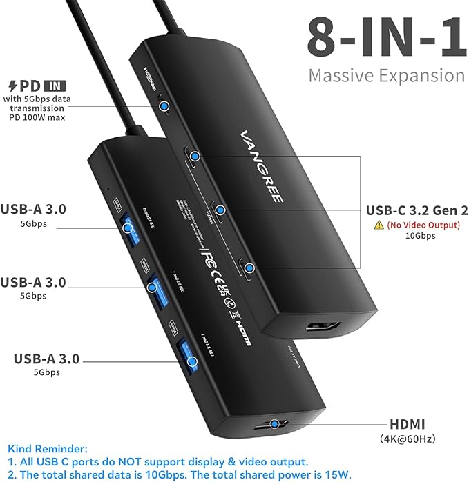 USB C Hub 8 in 1 Multiport Adapter, 3 USB 3.2 Gen 2 Ports - Image 2