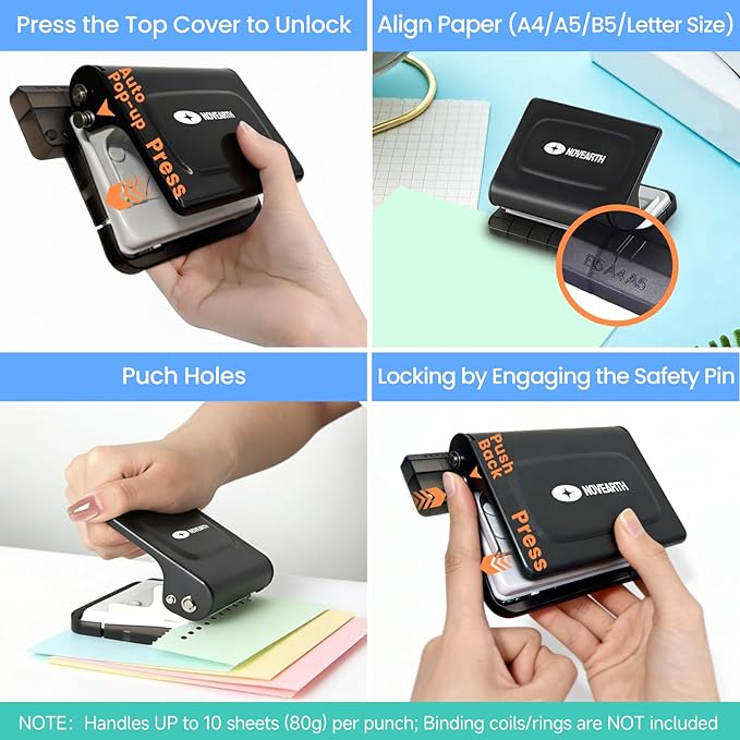 10-Hole Binding Machine for Planners, Metal Punch Loose Leaf Tool 26 Holes for - Image 4