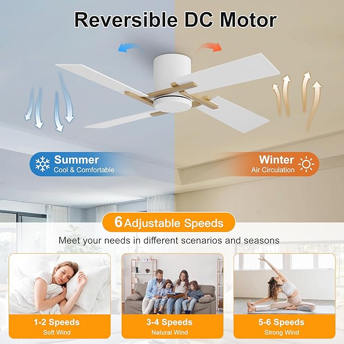 WINGBO 48 Inch Flush Mount Ceiling Fan without Light - Image 3