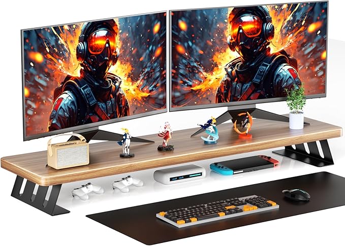 NestNeat Dual Monitor Stand Riser, 39 Inch Large Wood Monitor Stands by NestNeatHome