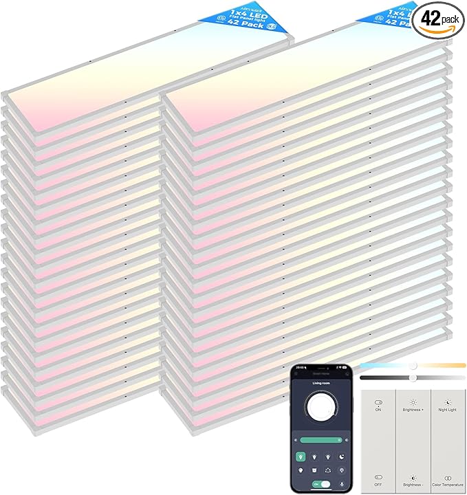 AIKVSXER 42 Pack 1x4 FT LED Flat Panel Light Surface Mount, by AIKVSXER