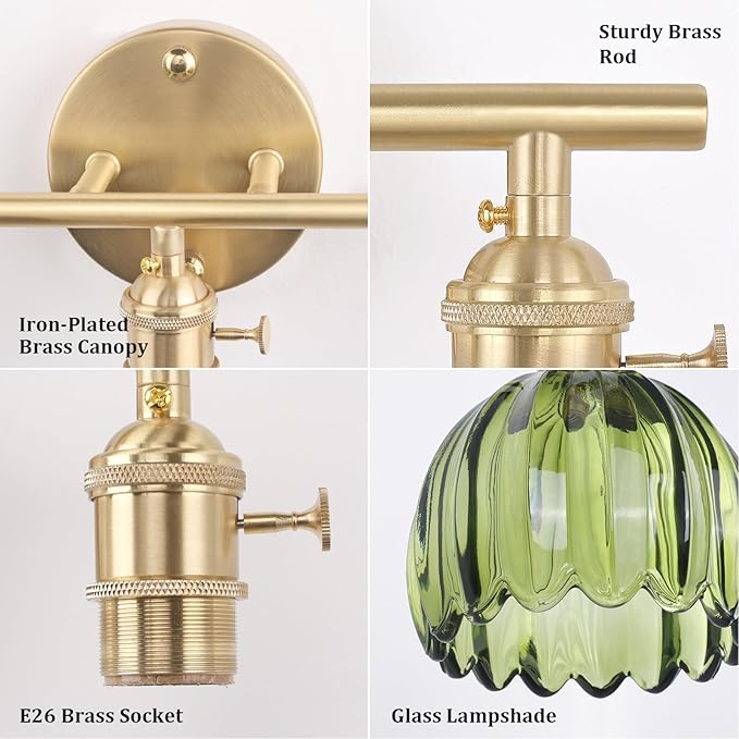 Shenmoyl Bathroom Light Fixtures, 3-Light Brass Vanity Wall Light Over Mirror - Image 6