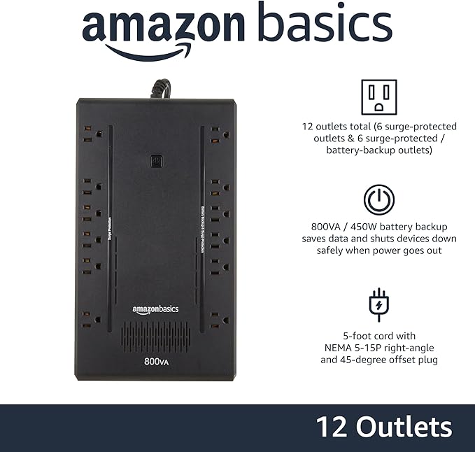 Amazon Basics UPS Battery Backup & Surge Protector 800VA/450W, 12 Outlets - Image 2