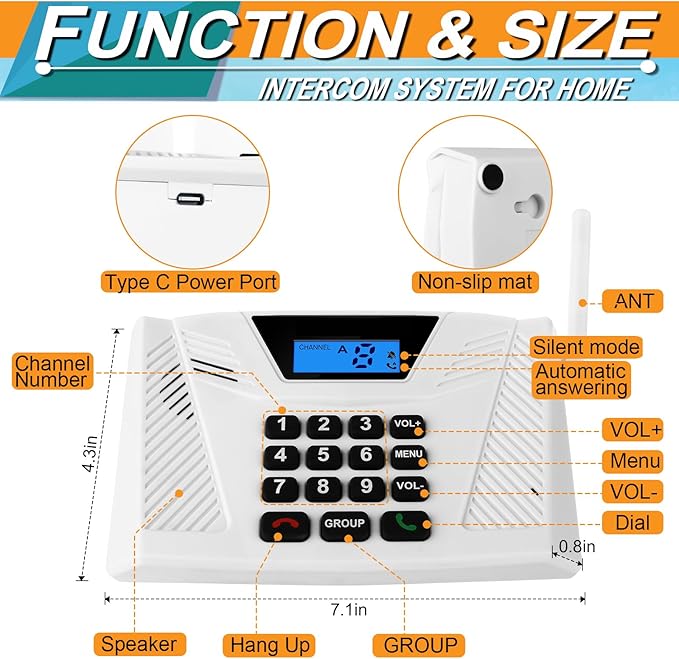 SANZUCO Intercoms Wireless for Home Upgraded, Hands Free Intercom 5300ft - Image 7