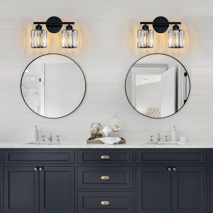FDPBY Modern 2 Light Crystal Vanity Light, Plating Black Vertical Bathroom - Image 7
