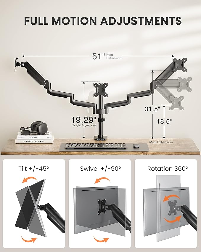 ErGear Triple Monitor Mount for 13-27 inch Screens, Triple Monitor Arms - Image 3