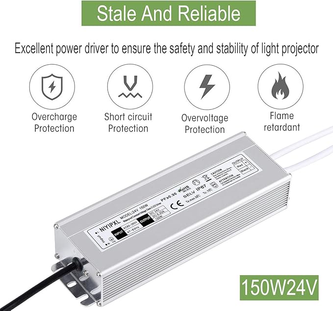 LED Driver 150 Watts 24V DC Low Voltage Transformer， Waterproof IP67 LED Power - Image 2