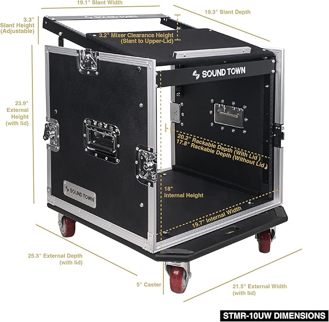 Sound Town Enhanced 1/2" Plywood 10U PA DJ Pro Audio Rack/Road ATA Case - Image 6