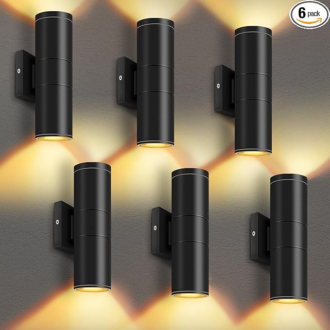 RIDALUX Outdoor Wall Lights Porch Sconce: 6 Pack LED Cylinder Up Down Wall by RIDALUX