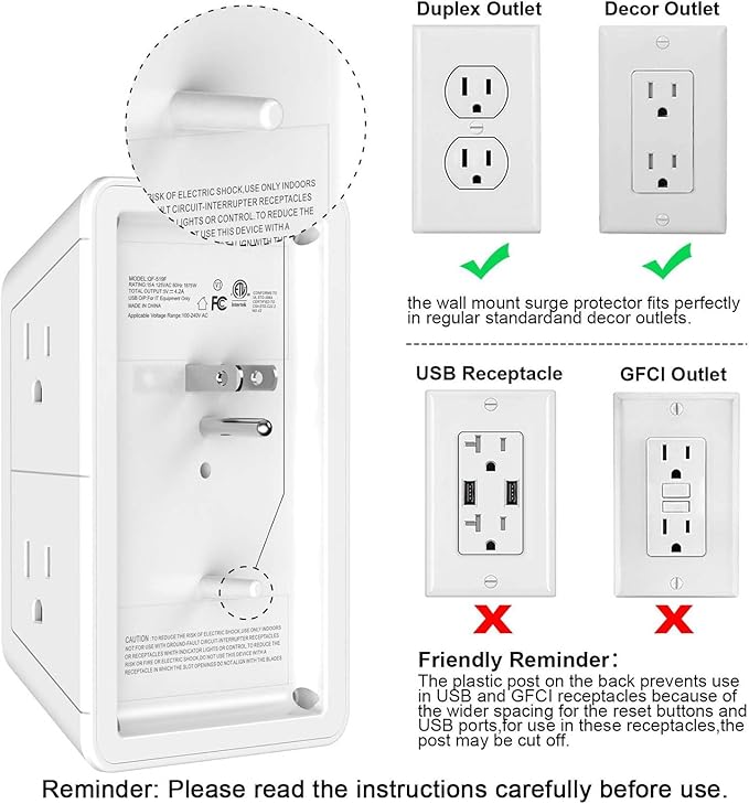 5 Outlet Extender Multi Plug Wall Outlets - Image 6