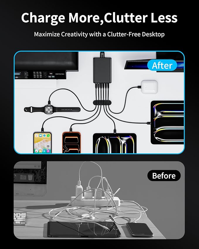 USB C Fast Charger, 105W GaN 6-Port Desktop USB Charging Station Hub, USB C - Image 8