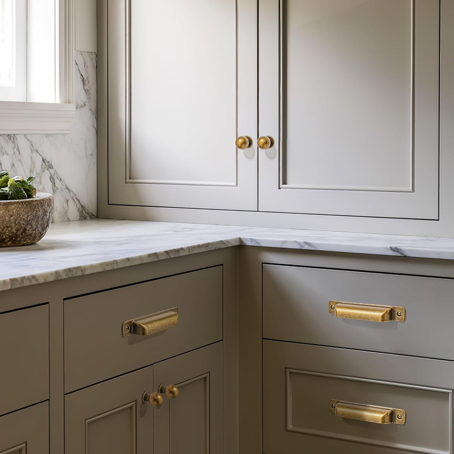 10 Packs 3-Inch Drawer Pulls Antique Brass Cabinet Cup Pulls Kitchen Hardware Cabinet Handles Cabinet pulls Dresser Drawer Handles Knobs