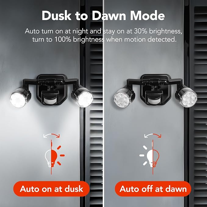 OREiN Outdoor Motion Sensor Security Light, 450° Adjustable 3-Head Floodlight - Image 4