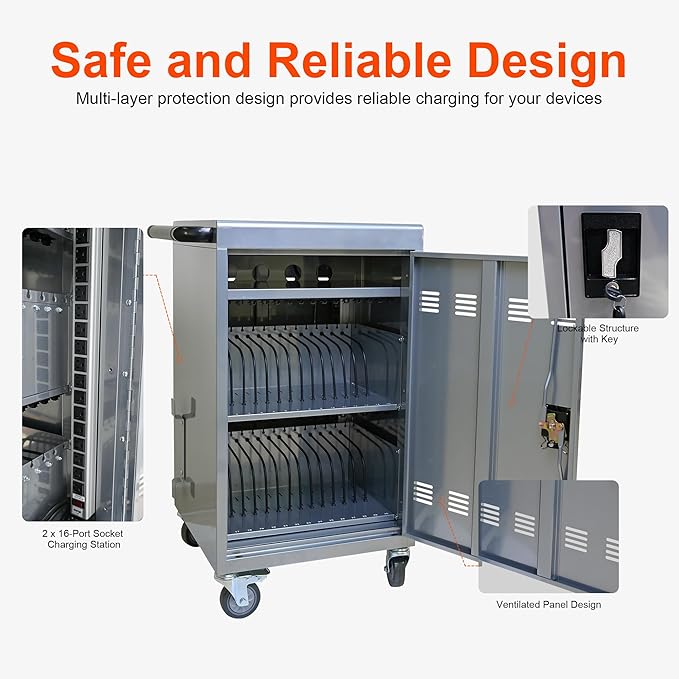 Aokleo Laptop Charging Cart, 32 Devices Tablet Storage Carts - Image 5
