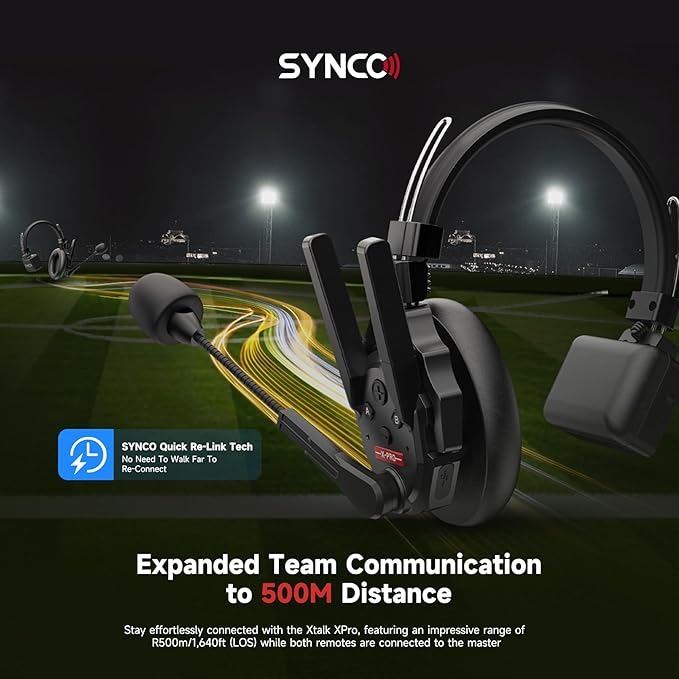 SYNCO XTALK XPro2 Wireless Intercom Headset System, 2.4 GHz 1640FT/500M Full - Image 2