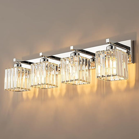 FDPBY Modern 4-Light Chrome Crystal Bathroom Vanity Light Fixtures by FDPBY