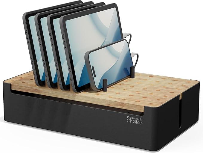 Prosumer's Choice Black Wooden Charging Station Organizer by ProsumersChoice