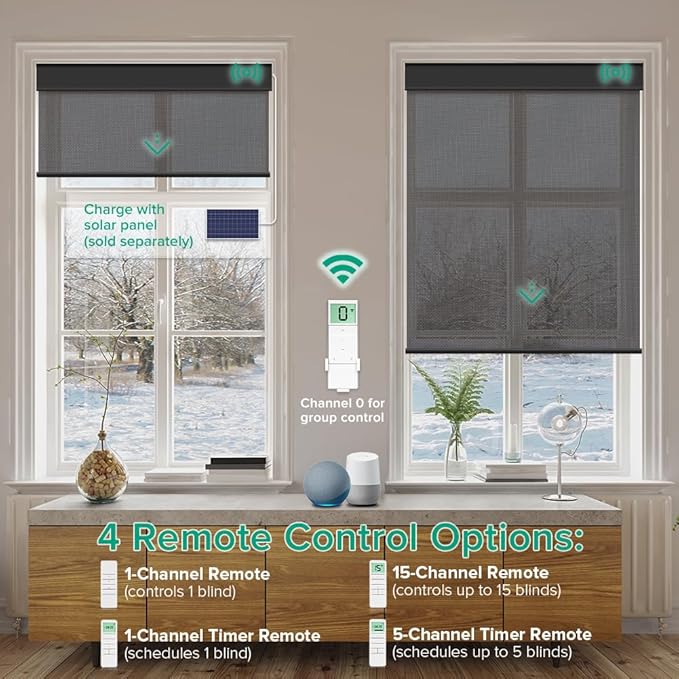 Kilonity Motorized Roller Shades, Light Filtering Remote Control Custom Window - Image 2