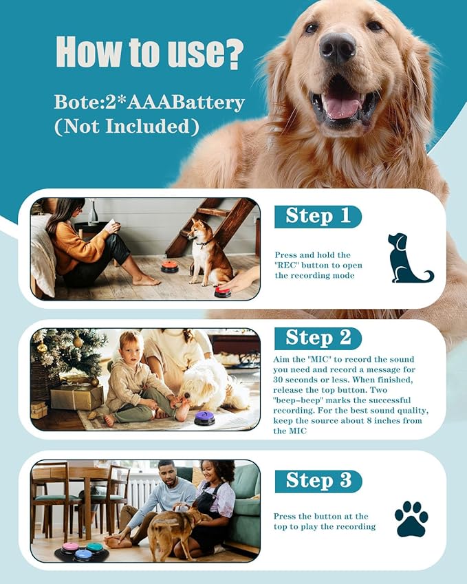 Dog Buttons for Communication, 30s Voice Recording Speaking Button Pet Speech - Image 6