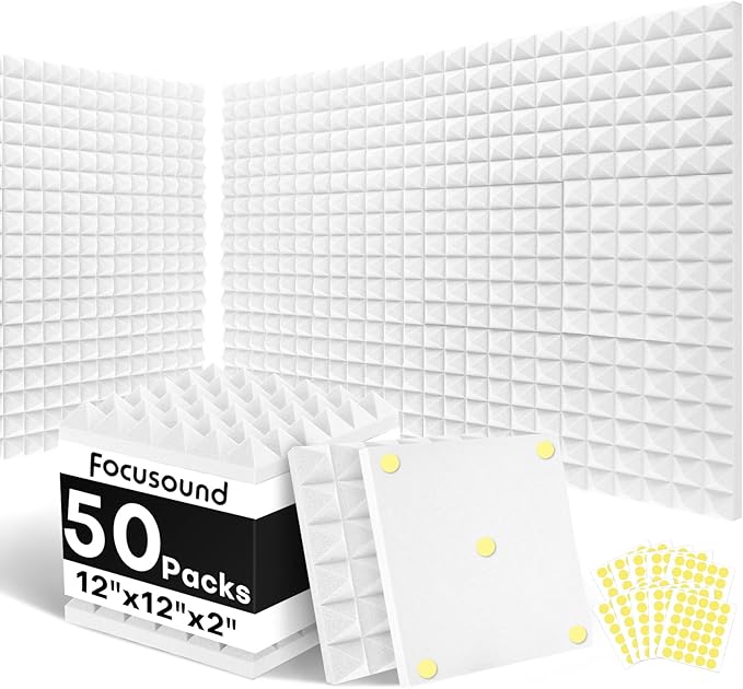 Focusound White Acoustic Panels 50 Pack 2"x12"x12" by Focusound