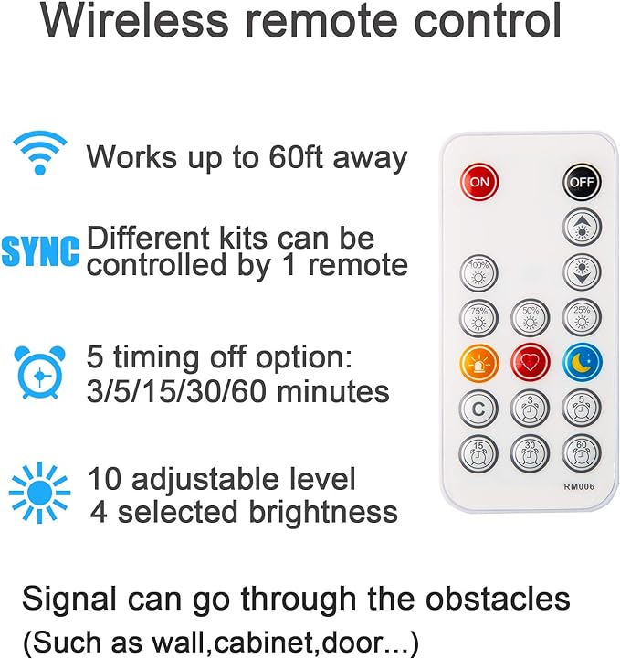 WOBANE Under Cabinet Lighting Kit, RF Remote, Hidden Super Bright Daylight - Image 3