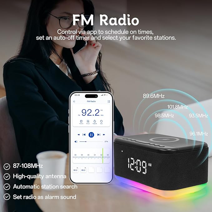 Bluetooth Alarm Clock Radio Bedroom, Digital Dual Alarm Clock Bedroom, Matte - Image 7