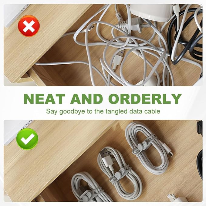 20PC Data Cable Organizer, 2026 Upgrade Silicone Cable Ties Reusable Cable - Image 5