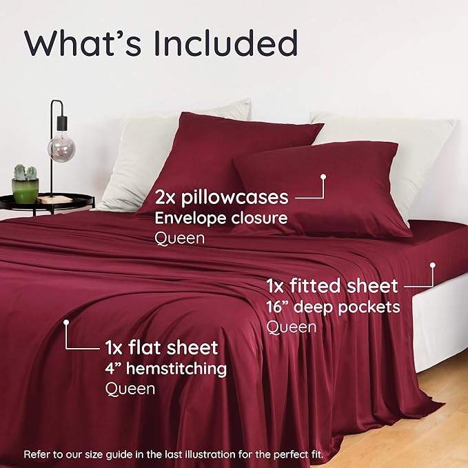 Bambaw Queen Size 4pcs Cooling Sheets Set 100% Viscose Derived from Bamboo - Image 2