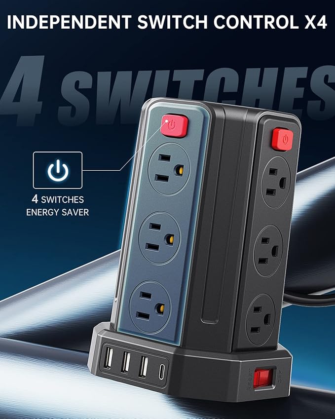 Power Strip Surge Protector, 10 Ft Extension Cord - Image 5