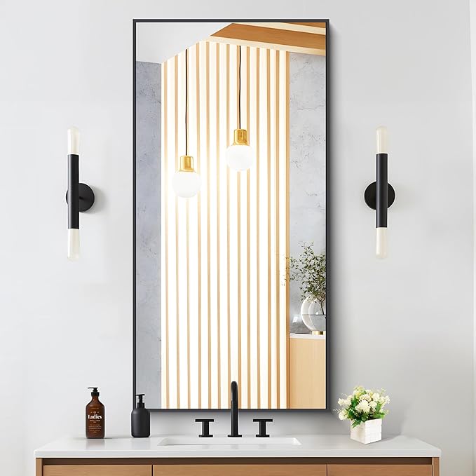 Black Bathroom Mirror for Wall, 24x48 Inch Rectangle Mirrors - Image 2