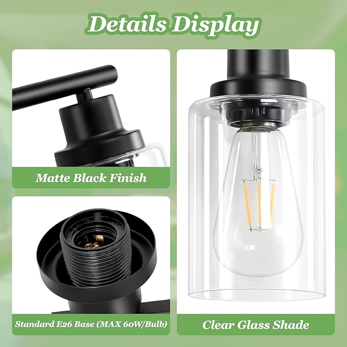 Guliaofo 8-Light Black Vanity Lights, Modern Bathroom Light Fixtures - Image 4