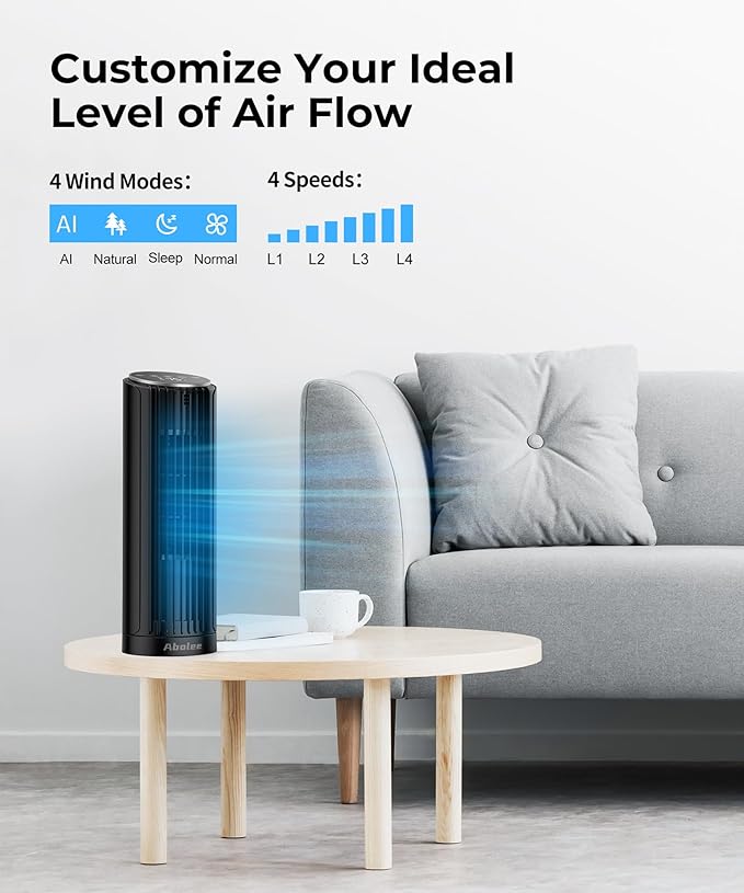 Abolee Tower Fan for Bedroom, 23ft/s Desk Fan - Image 2