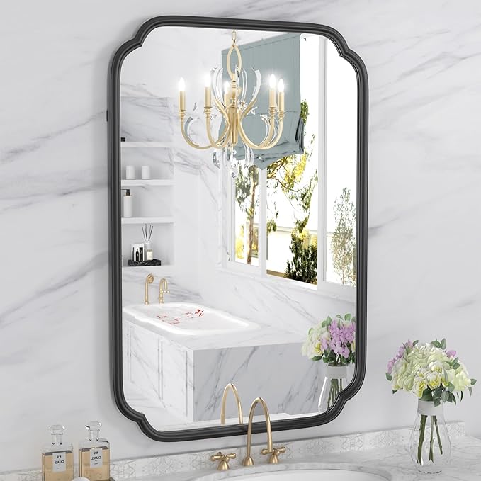 Black Bathroom Mirror for Over Sink 20" x 30" Modern Rounded Rectangle Bathroom by FerytangeHome