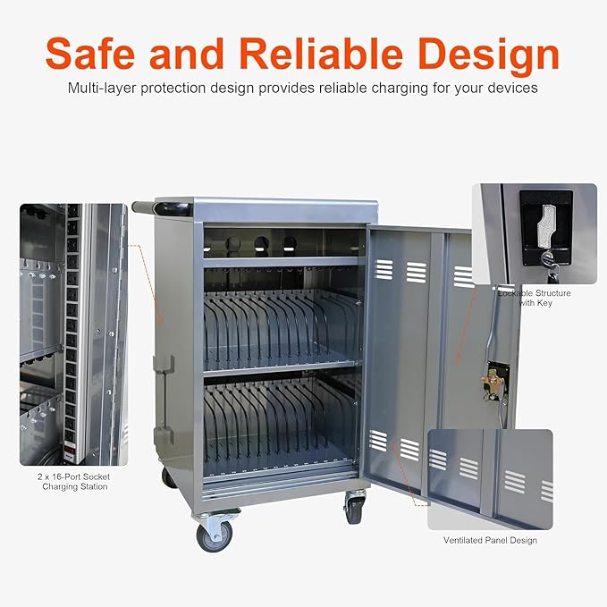 Aokleo 32 Devices Laptop Charging Cart, Tablet Storage Carts - Image 6