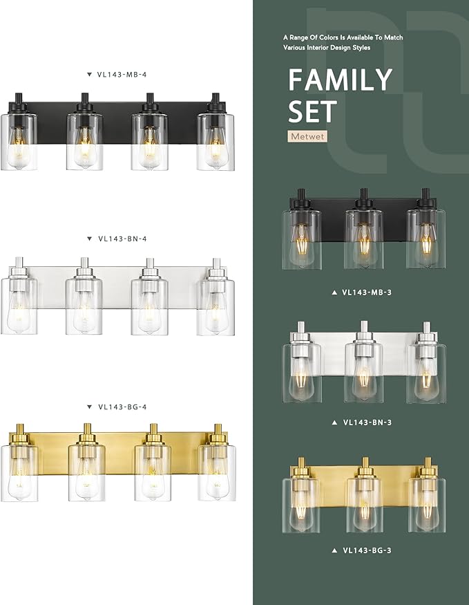 METWET 3-Light Bathroom Light Fixtures, Brushed Nickel Vanity Light - Image 7