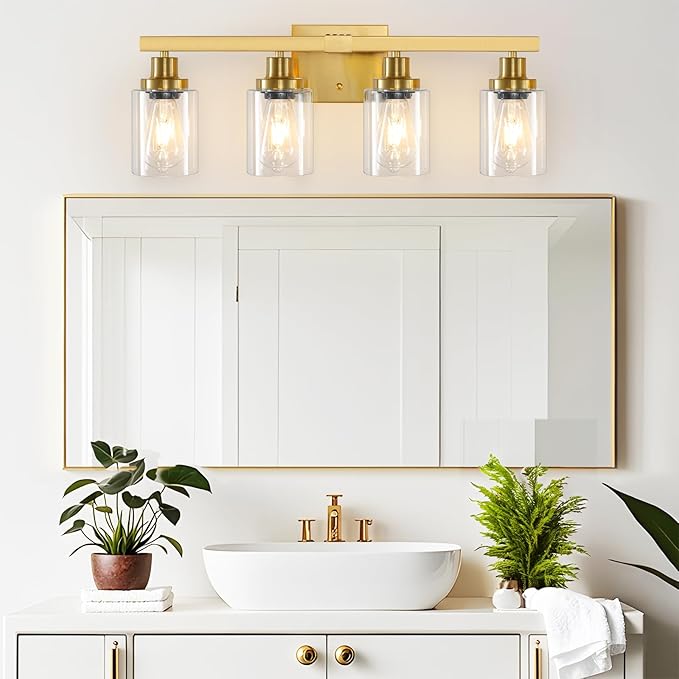 DIKAIDA Bathroom Vanity Light, 4-Light Modern Matte Gold Wall Sconce Lighting - Image 2