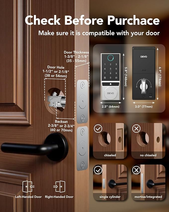 Devo G2 Fingerprint Smart Door Lock, Keyless Entry Door Lock, App Control - Image 6