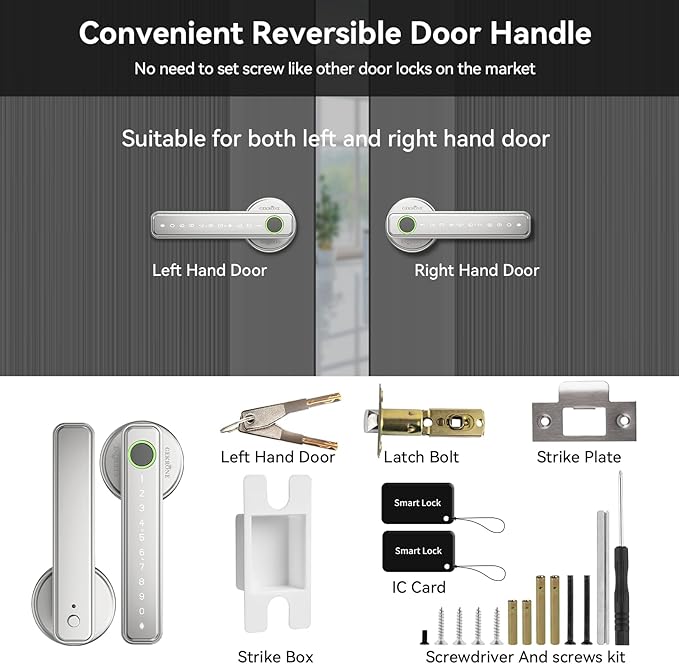 GEKRONE Fingerprint Smart Lever Lock TUYA APP Control Keyless Entry Bluetooth - Image 9